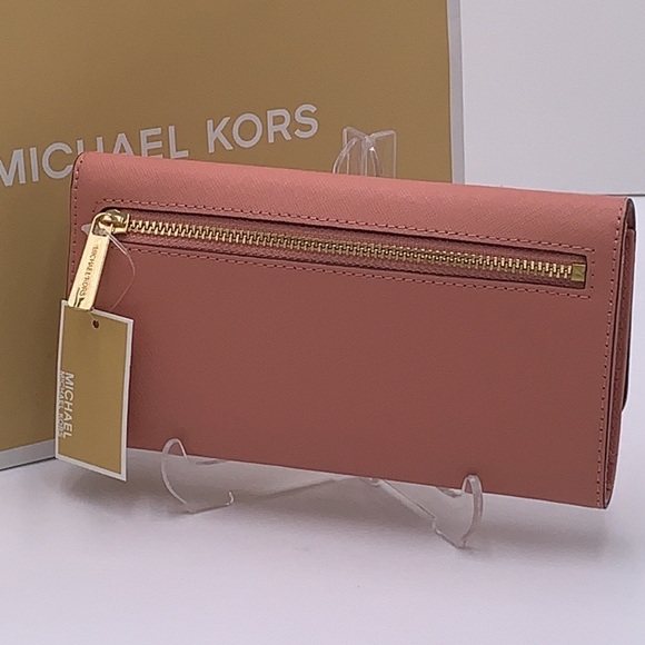 MICHAEL KORS JET SET TRAVEL LARGE TRIFOLD WALLET MK PINK  MICHAEL KORS JET SET TRAVEL LARGE TRIFOLD WALLET SUNSET ROSE COLOR